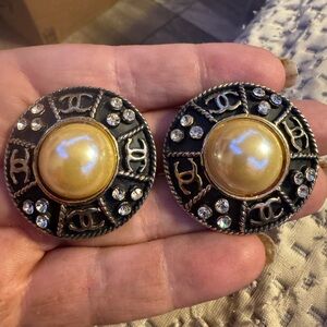 Elegant Black and Gold Chanel Earrings